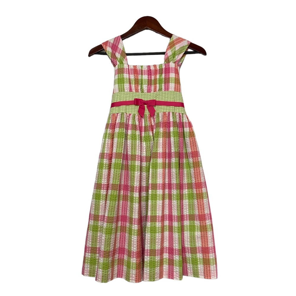 Vintage Seersucker Tartan Bonnie Jean Pink & Green Plaid Sleeveless Sundress